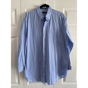 Nautica Mens 32/33 16.5 Blue‎ Striped Dress Shirt Long Sleeve Classic Fit